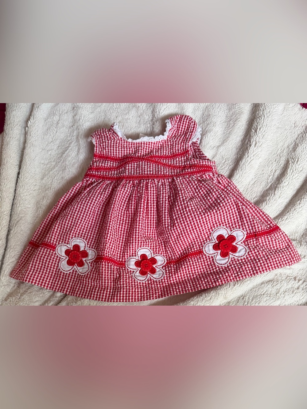 Red Gingham Floral Baby Ribbon Dress vintage